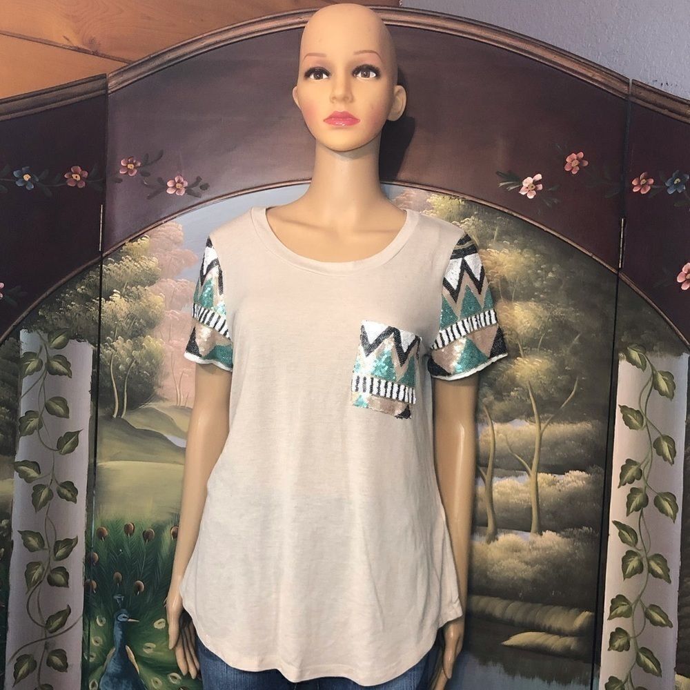 Bo Bel Women’s Top Tribal Sequins Size Medium